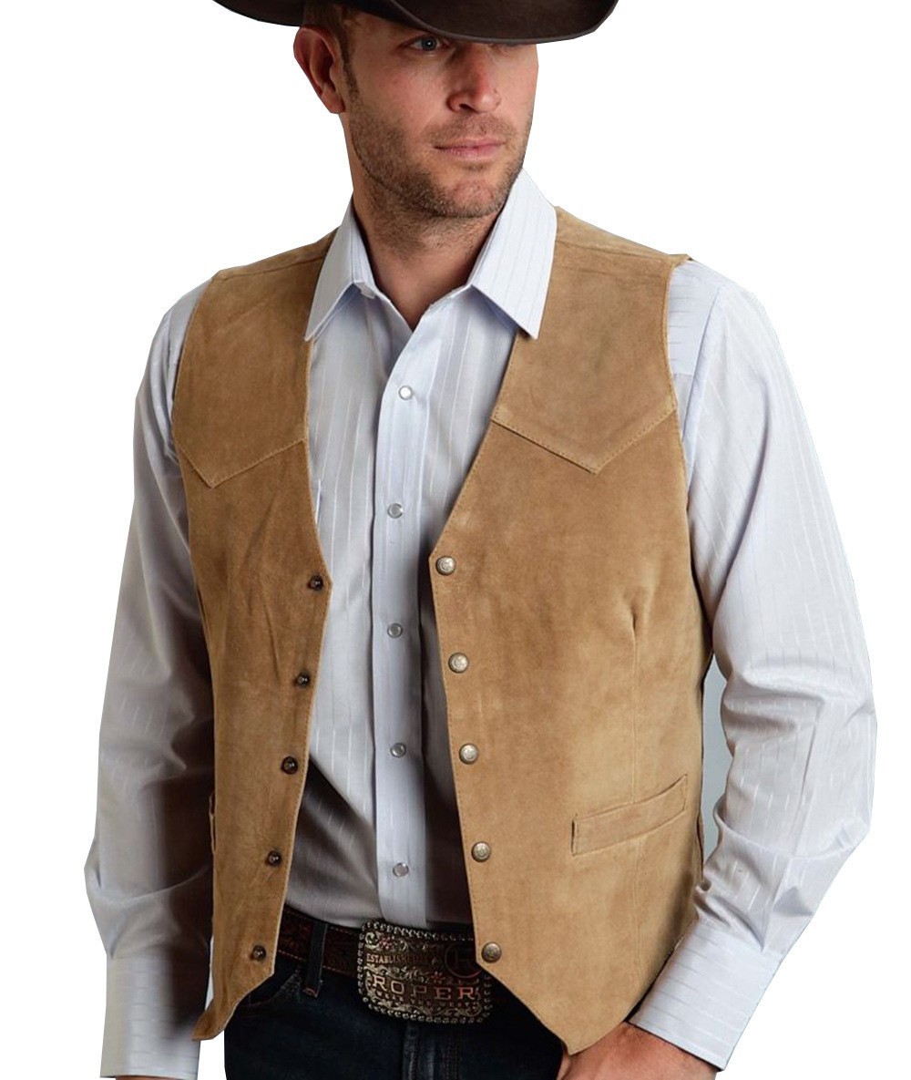 Leather Work Vest - 2026 Men Vest Gold Suede Leather