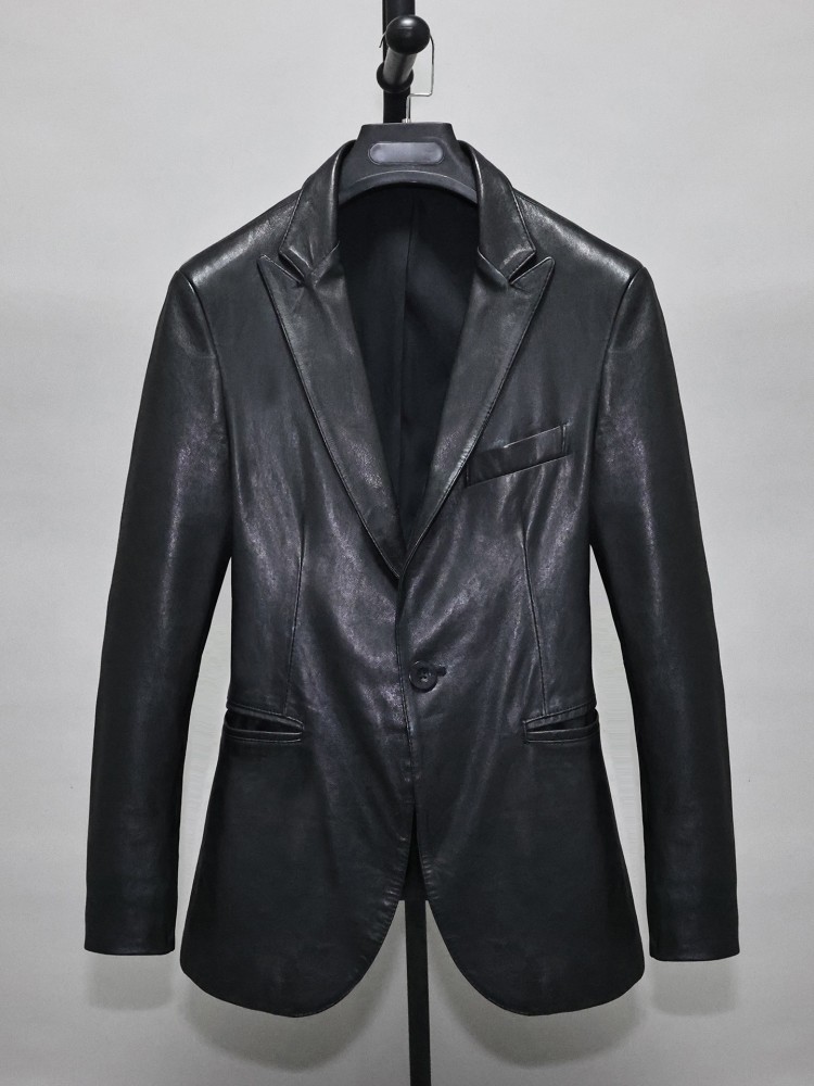 Slim Fit Solid Color Men Offic - Leather Work Jacket Mens ulasan dan harga
