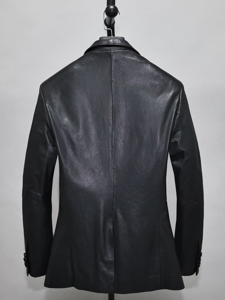 Slim Fit Solid Color Men Offic - Leather Work Jacket Mens ulasan dan harga