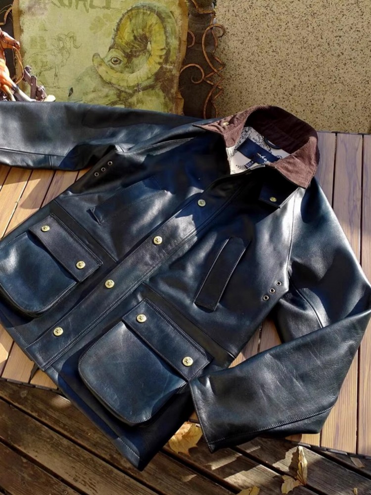 Mens Genuine Cow Leather Jacke - Leather Work Jacket Mens ulasan dan harga