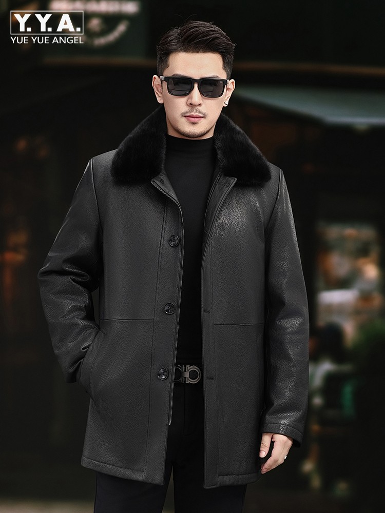 Luxury Men Winter Real Mink Fu - Leather Work Jacket Mens ulasan dan harga