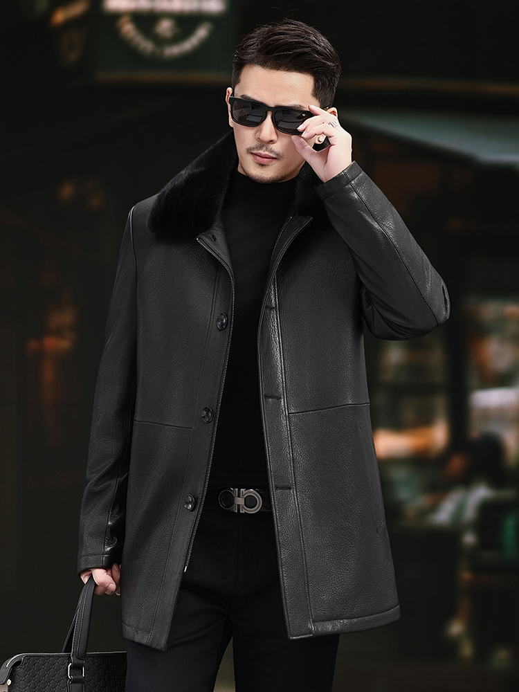 Luxury Men Winter Real Mink Fu - Leather Work Jacket Mens ulasan dan harga