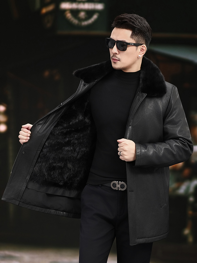 Luxury Men Winter Real Mink Fu - Leather Work Jacket Mens ulasan dan harga