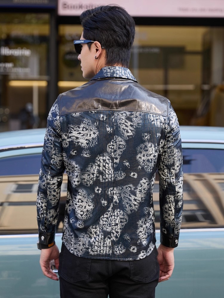 Luxury New Fashion Floral Prin - Leather Work Jacket Mens ulasan dan harga