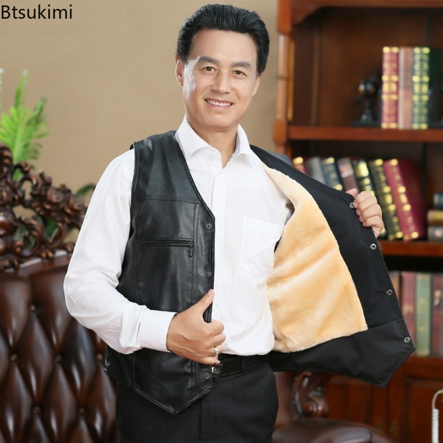 Autumn Winter New Men's Leathe - Leather Work Vest ulasan dan harga
