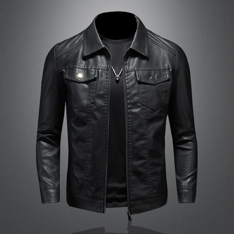 Men's Lapel Leather Jacket Aut - Leather Work Jacket Mens ulasan dan harga