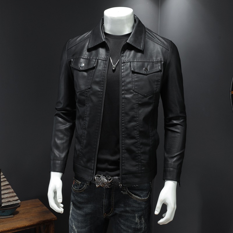 Men's Lapel Leather Jacket Aut - Leather Work Jacket Mens ulasan dan harga