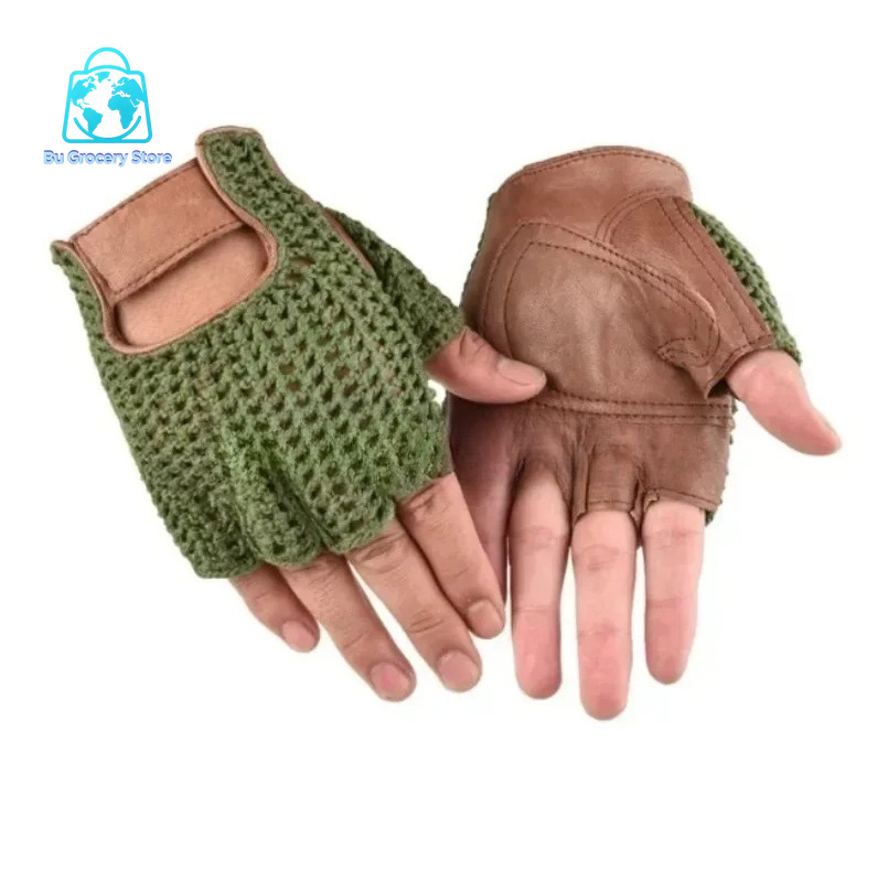 Leather Mesh Fingerless Gloves - Leather Work For Car ulasan dan harga