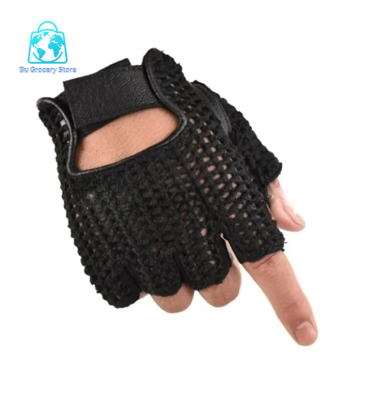 Leather Mesh Fingerless Gloves - Leather Work For Car ulasan dan harga