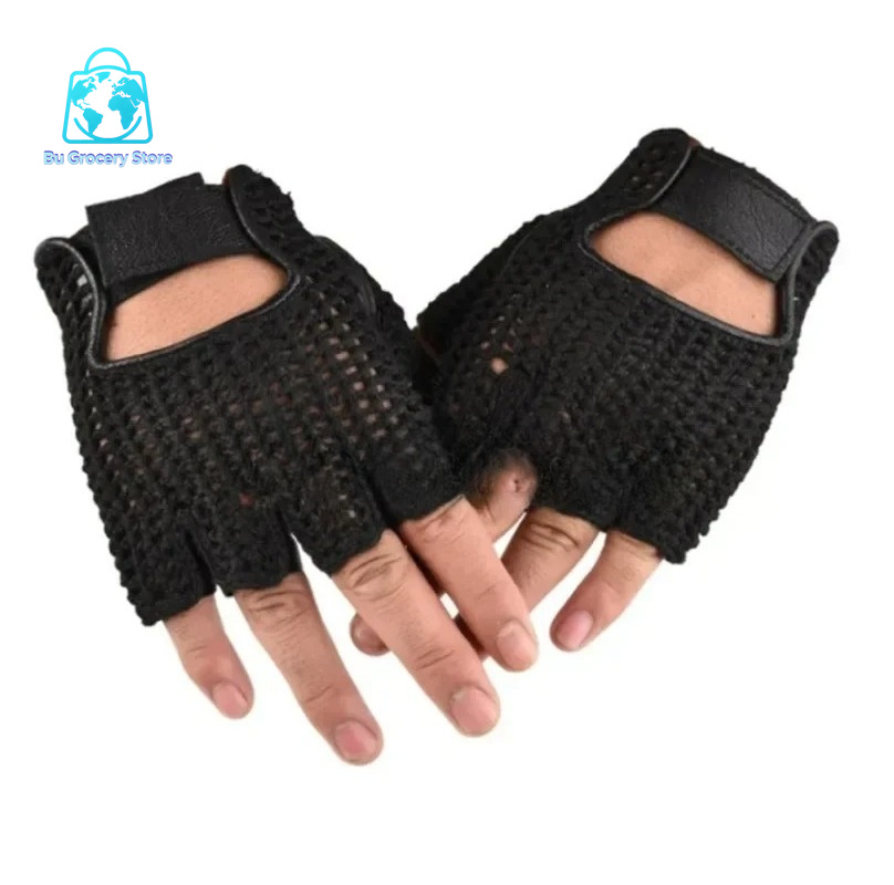 Leather Mesh Fingerless Gloves - Leather Work For Car ulasan dan harga