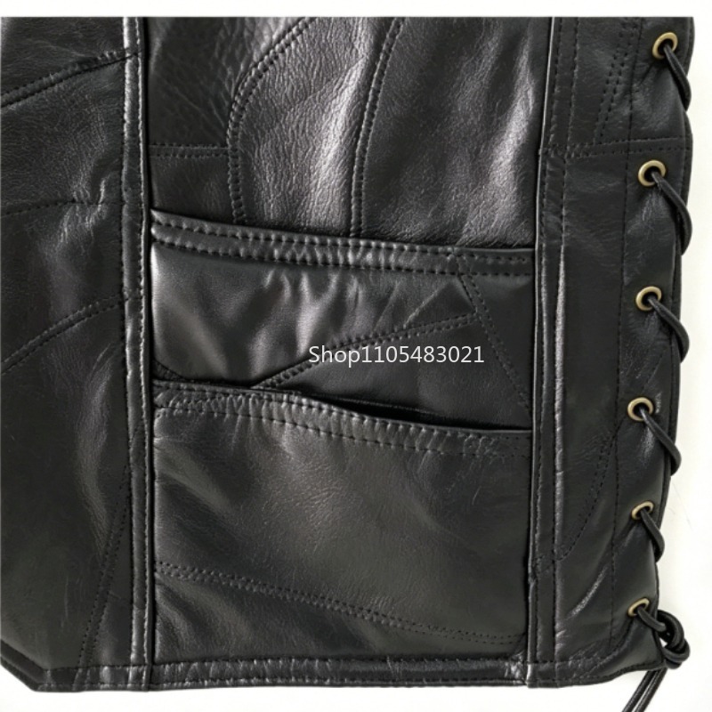 Men's Black Patchwork Leather  - Leather Work Vest ulasan dan harga