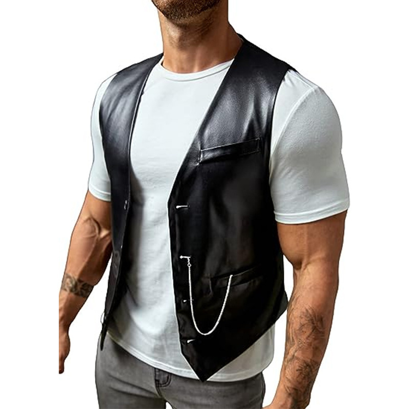 New Simple Men's PU Slim-fit L - Leather Work Vest ulasan dan harga