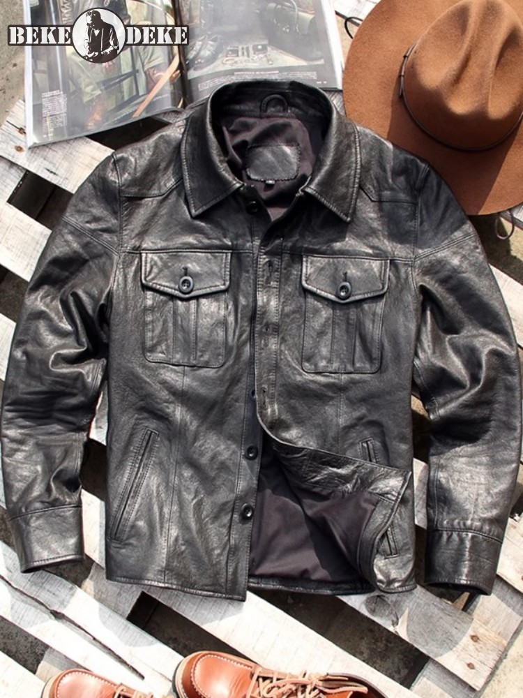 Punk Mens Genuine Leather Jack - Leather Work Jacket Mens ulasan dan harga