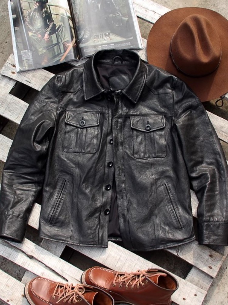 Punk Mens Genuine Leather Jack - Leather Work Jacket Mens ulasan dan harga