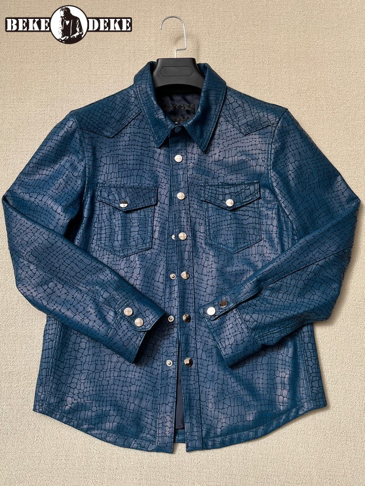 Men Spring Crocodile Pattern R - Leather Work Jacket Mens ulasan dan harga