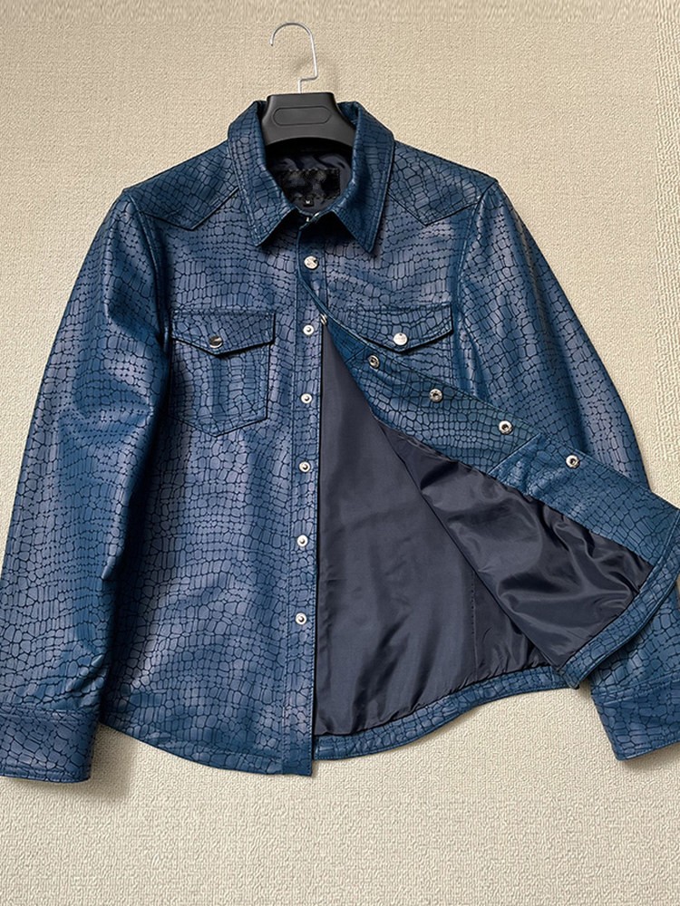 Men Spring Crocodile Pattern R - Leather Work Jacket Mens ulasan dan harga