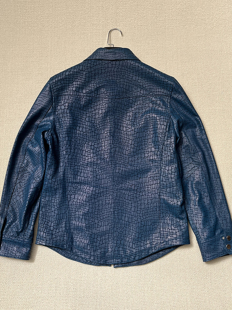 Men Spring Crocodile Pattern R - Leather Work Jacket Mens ulasan dan harga