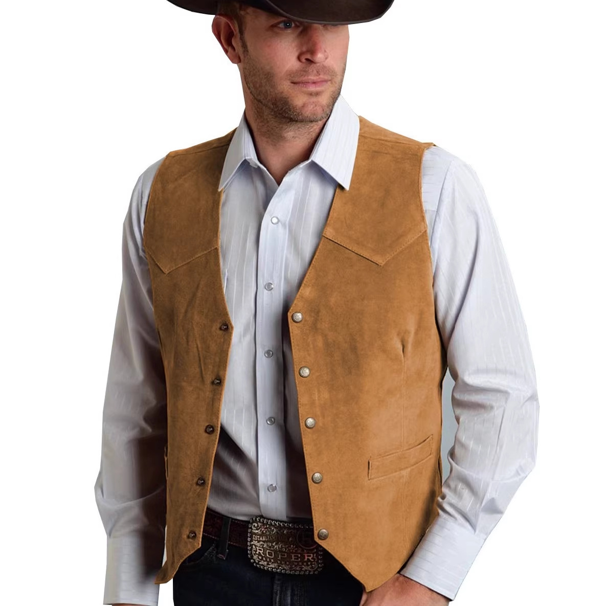 2026 Men Vest Gold Suede Leath - Leather Work Vest ulasan dan harga