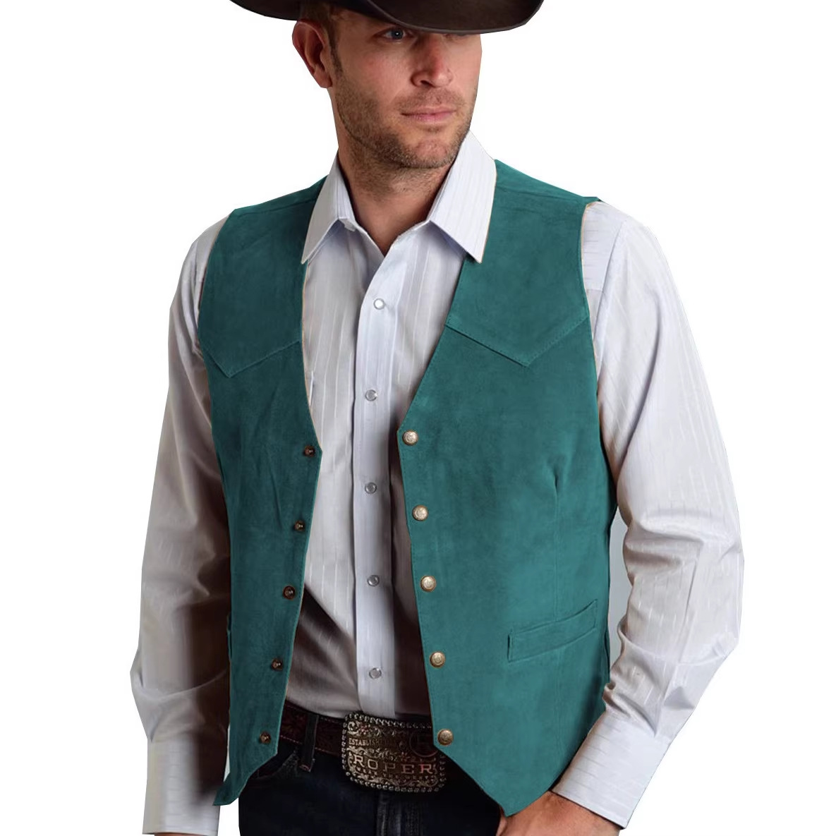 2026 Men Vest Gold Suede Leath - Leather Work Vest ulasan dan harga