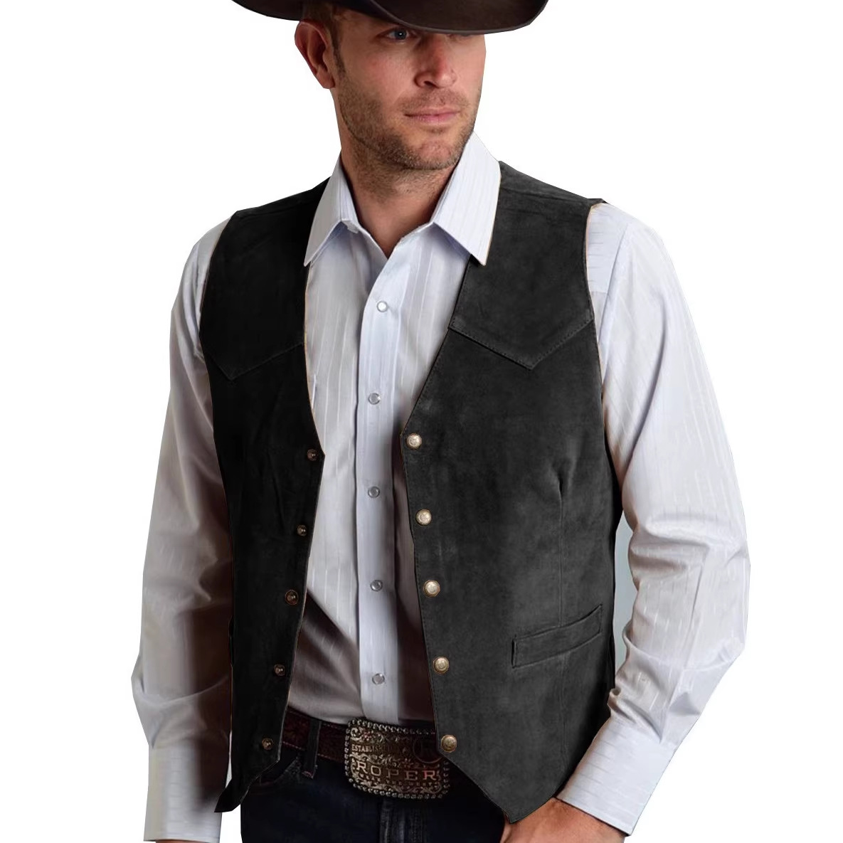 2026 Men Vest Gold Suede Leath - Leather Work Vest ulasan dan harga